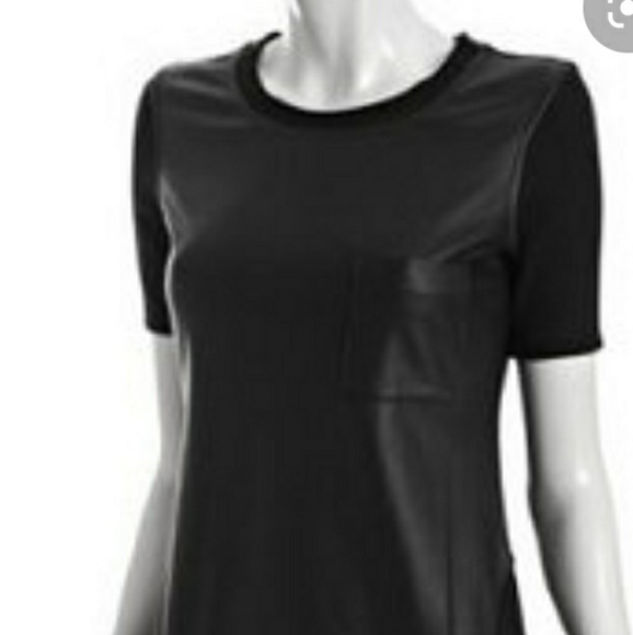 BCBGMaxAzria Dresses & Skirts - Black Faux Leather Crewneck Dress BCBG Maxazria Lg